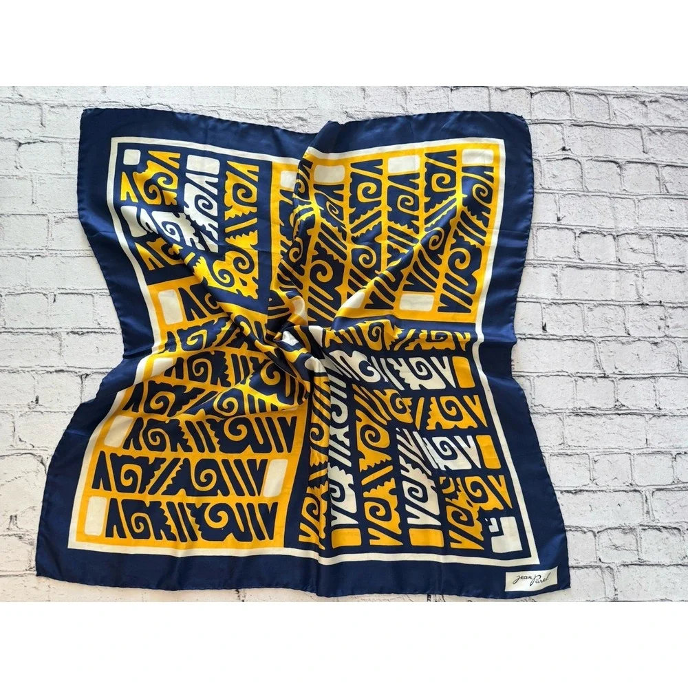 Jean‎ Parel Geometric Blue Yellow White Hand Rolled Scarf Made In Italy 30